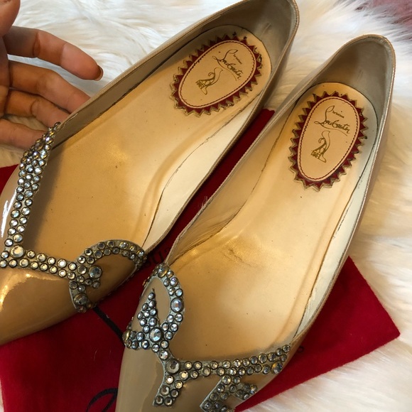 Christian Louboutin Tan Crystal Love Flats 40 - Picture 3 of 7